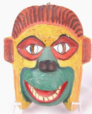 Vtg Hand Carved Wood Monkey Mask - Hand Carved & Painted - Decor - 6 " Tall