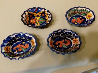 Vintage Mexican Telavera Pottery Serving Dishes; Set Of Four
