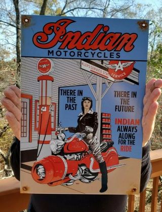 Large Old Vintage 1951 Indian Motorcycles Flying A Porcelain Gas Station Sign