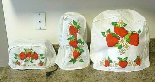 Vintage 3 Pc Set Kitchen Appliance Covers Muslin Strawberry Design Home Made