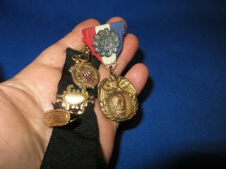 Civil War Veterans Gar Medal Widows Watch Fob Black Ribbon Gold Layered