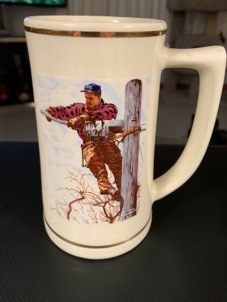 Vintage Norman Rockwell Telephone Lineman Limited Edition Beer Stein 1533