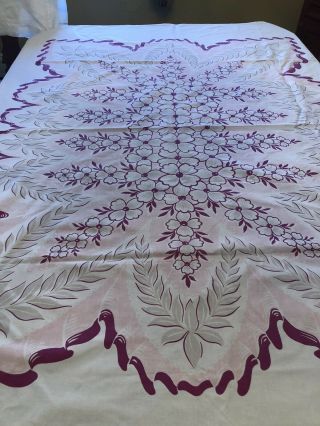 Vintage Cotton Tablecloth - Pink,  Purple,  Gray On White 54” X 72” - C1960s