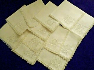 12 Vintage Embroidered Napkins With Lace Edge - 16 " By 16 " -
