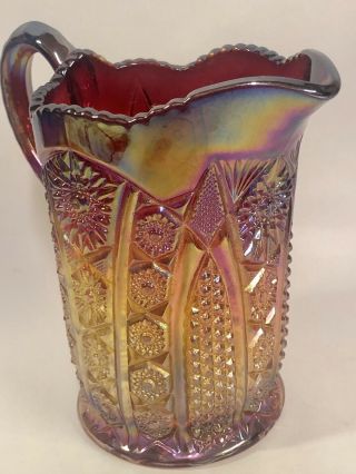 Vintage Heirloom Sunset Carnival Glass Iridescent Red Amberina 7 