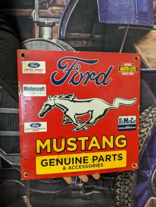 Old Vintage Dated 1968 Ford Mustang Motor Porcelain Car Truck Dealership Sign