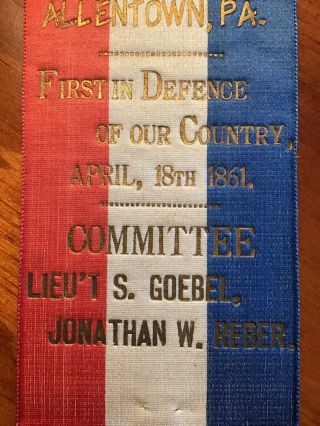 CIVIL WAR 2nd REUNION RIBBON of the First Defenders,  Allentown,  Pa April 1893 3