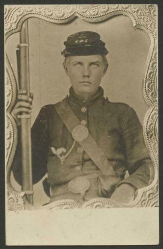 1900’s Real Photo Civil War Soldier (armed) Postcard - Interesting