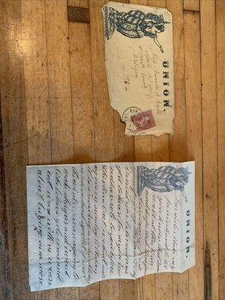 1862 Civil War Letter And Envelope Soldier To/ From Sisters 3 Cent Stamp Lot7