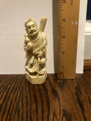 Vintage Ivory Hand Carved Small Statue Old Chinese Man