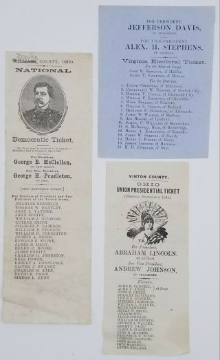 Lincoln,  Davis,  Mcclellan 1864 Presidential Election Ballots