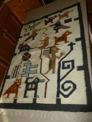 Southwest Mexico Wool Woven Rug Wall Hanging Decor Aztec 25x34 "