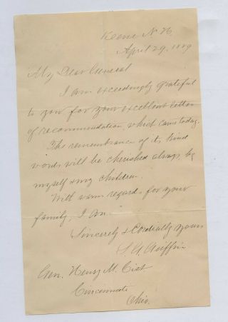 Simon G.  Griffin Signed Hand Written Letter Historic Autographs Civil War Bas Loa