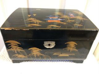 Vintage Japanese Music Jewelry Box Lacquer Hand - Painted Inlay By M And M