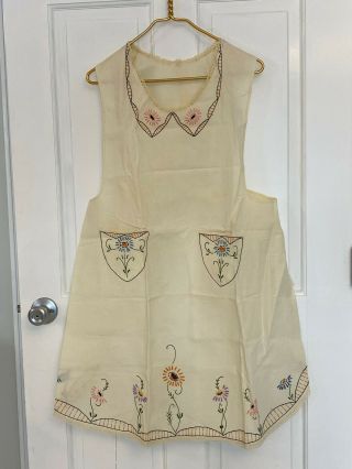 Vintage Full Bib Apron Dress Handmade Embroidered Never Worn