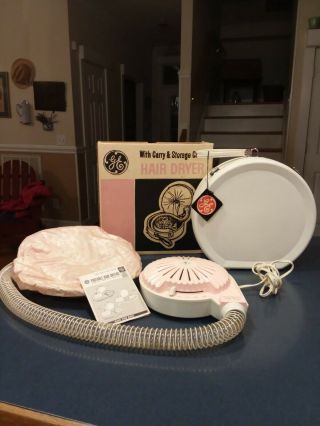 Vtg General Electric Protable Bonnet Hair Dryer With Case & Box