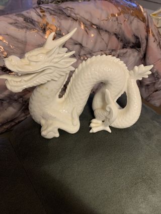 Vintage Asahi Japan White Dragon Statue Figurine Ceramic Porcelain 8” Long