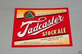 Irtp Tadcaster Stock Ale Beer Label Worcester Mass