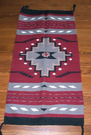 Throw Rug Tapestry Southwestern Thick Hand Woven Wool 20x40 " 211