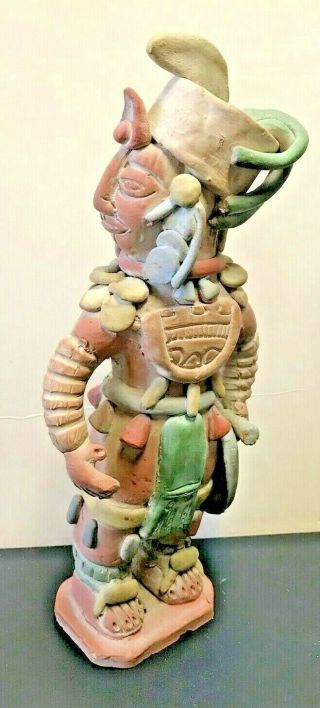 Vintage Mayan Warrior Mexican Folk Art Terracotta Pottery Clay Figure Statue