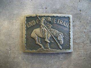 Vintage Brass End Of The Trail James Earl Fraser Belt Buckle Cowboy Rodeo F