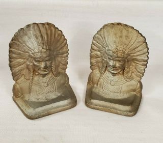 Vintage Indian Chief Head Bookends Cast Iron Bronze Copper Rare