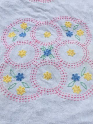 Vintage White Floral Pink Yellow Blue Flowers Chenille Queen Size Bedspread