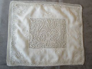 Vintage Hand Made Needle Lace Pillow Cover Embroidered Fine Linen 19 " X16 "