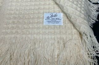 Vintage Faribo 100 Wool Fringed Blanket Throw Natural In Origional Box 50”x70”
