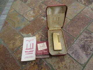 Vintage Dunhill Lighter Gold Plated W / 14k Gold Enhancements,  Case