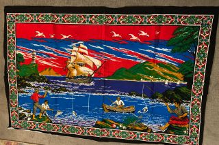 Vintage Cotton Ocean View Tapestry Wall Hanging 38 " X 58 " - Turkey