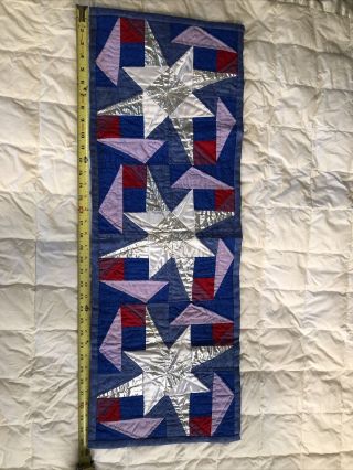 Vintage Silver Stars Handmade Quilt Runner/wall Hanging.  12x36 Evelyn Saum 1994