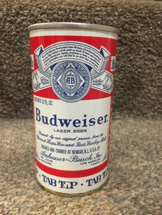 Budweiser Lager “tab Top”; 12oz Zip Tab Beer Can; Newark,  Nj; 4 Cities; Minty