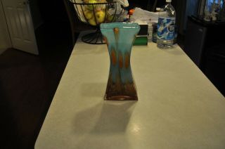 Vintage Murano Art Glass Blue & Brown Hand Decorated Vase 2