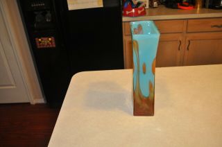 Vintage Murano Art Glass Blue & Brown Hand Decorated Vase 3