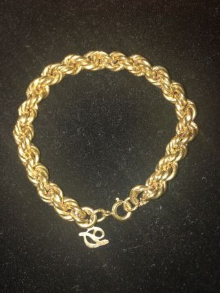 Vintage Danecraft 18k Gold Over Sterling Silver Chunky 6 Mm Rope Bracelet 7 "