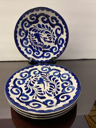 Anfora Pottery Pintado A Mano Cobalt Blue Salad Plates Set Of 4