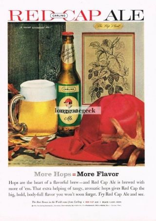 1960 Carling Red Cap Ale Beer Still Life With Autumn Leaves Vintage Print Ad