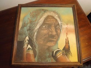 Vintage Mid - Century Navajo Sand Painting Framed By Medicine Crow 2