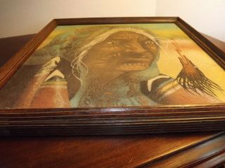 Vintage Mid - Century Navajo Sand Painting Framed by Medicine Crow 2 2