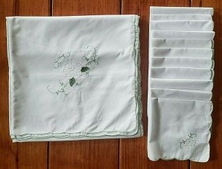 Vintage Tablecloth & 11 Matching Napkins Embroidered Gardenias Large 84 " X 64 "