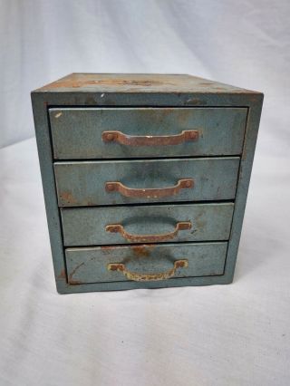 Vintage Wards Master Quality Metal Organizer Small Tool Box With 4 Drawers