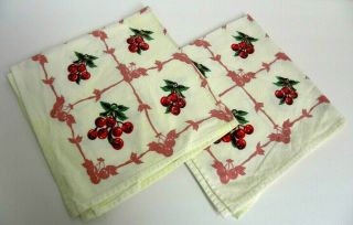 Set Of 4 Vintage Table Linen Napkins Red Cherries Pattern Cotton Unbranded