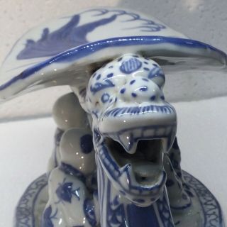 Antique Chinese Porcelain Blue & White Dragon Boat Opium Pillow Head Rest Marked 3