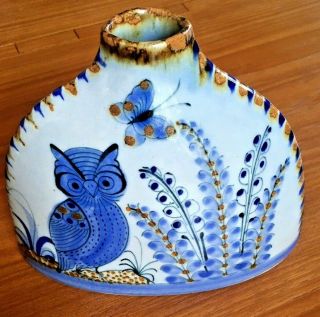Vintage Ken Edwards El Palomar Blue Owl/ Birds Floral Stoneware Pottery Vase