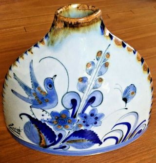 Vintage Ken Edwards El Palomar Blue Owl/ Birds Floral Stoneware Pottery Vase 2
