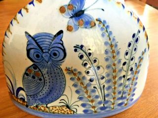 Vintage Ken Edwards El Palomar Blue Owl/ Birds Floral Stoneware Pottery Vase 3