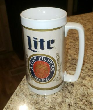 Vintage Miller Lite Fine Pilsner Beer Thermo Serv Insulated Mug Stein Cup Usa
