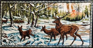 Vintage Velvet Wall Hanging Tapestry Deer Outdoors Hunting 19x38 Stag Man Cave