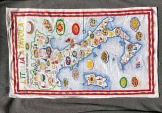 Vtg Pure Cotton Vibrant Kitchen Tea Towel Culinary Map Of The Italy